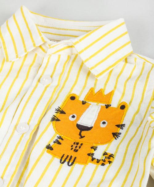 YELLOW STRIPES INFANT ONESIE WITH TIGER PATCHWORK