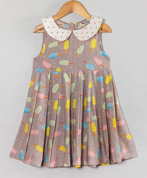 ICECREAM PRINT DRESS WITH PETER PAN COLLAR