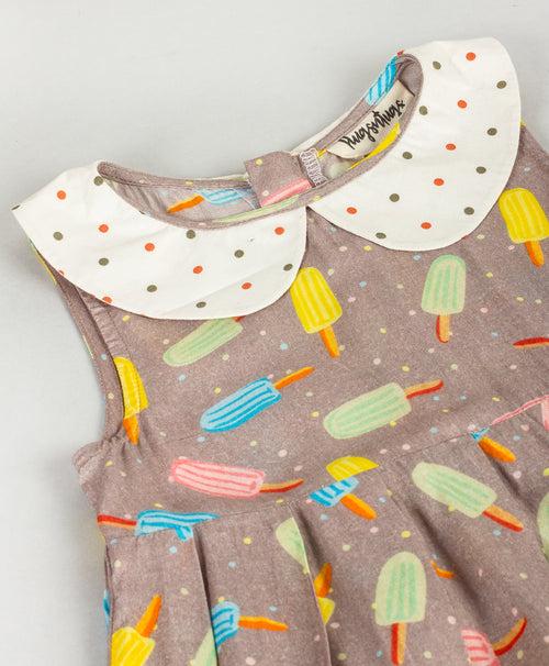 ICECREAM PRINT DRESS WITH PETER PAN COLLAR