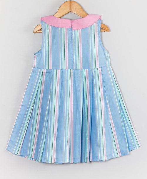 STRIPE PRINT DRESS WITH CONTRAST COLLARS