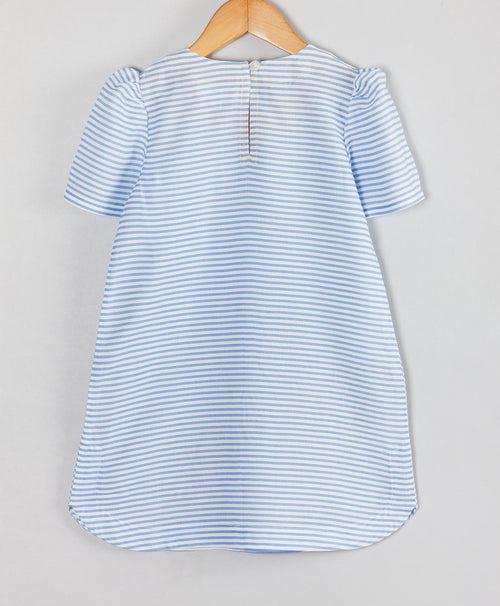 BLUE STRIPE PRINT DRESS WITH BUTTERFLY PATCHWORK