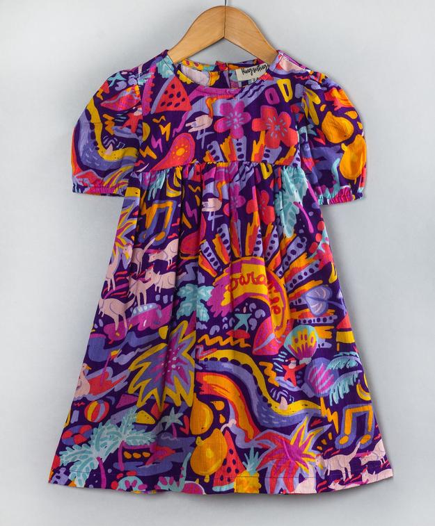 MULTI COLOUR DEEP PURPLE GRAFFITTI PRINT DRESS