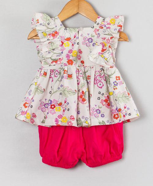 PINK AND YELLOW FLOWER PRINT INFANT SHORTS SET