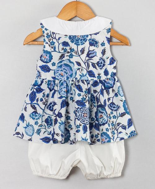 BLUE FLORAL PRINT INFANT SHORTS SET