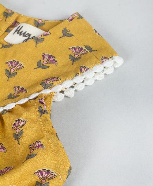 MUSTARD ALL OVER MOTIF PRINT TOP SET WITH BLOOMERS