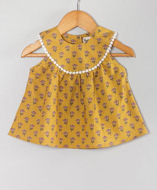MUSTARD ALL OVER MOTIF PRINT TOP SET WITH BLOOMERS