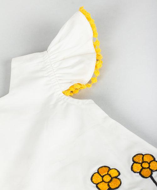 YELLOW WHITE INFANT SET WITH FLOWER PRINT BLOOMERS