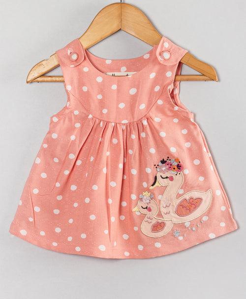 PEACH DOT PRINT INFANT GIRLS SET WITH DUCKS PATCHWORK