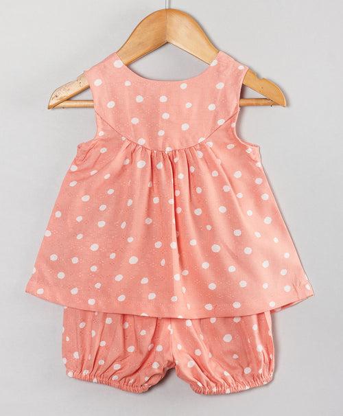 PEACH DOT PRINT INFANT GIRLS SET WITH DUCKS PATCHWORK