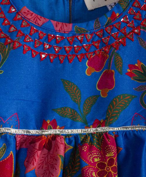 ROYAL BLUE BIG FLORAL KURTA SET WITH MATCHING DHOTI PANTSu