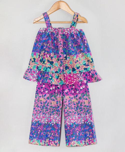 MULTI FLORAL COORD SET WITH FRONT OPENING AND SHOULDER STRAPS