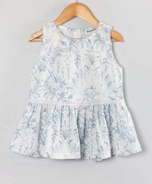 PASTEL LEAF PRINT COORD SET WITH LACE AT WAIST SEAM