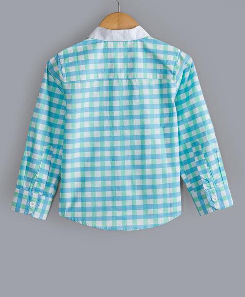 BLUE GREEN CHECK PRINT BOYS SHIRT