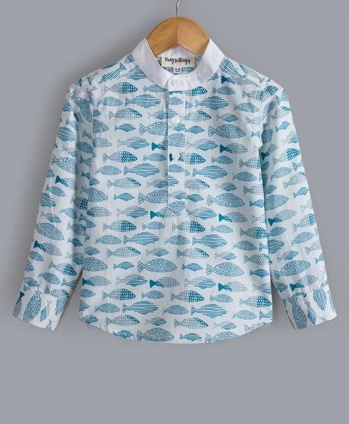 ALL OVER FISH PRINT BOYS SHIRT