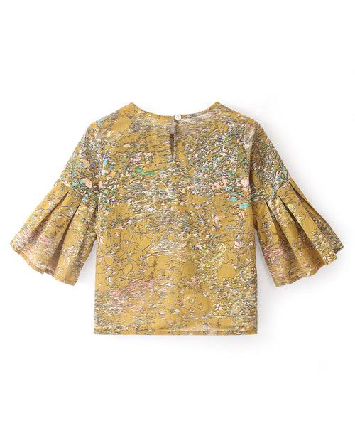 MUSTARD CHERRY BLOSSOM PRINT TOP WITH BELL SLEEVES