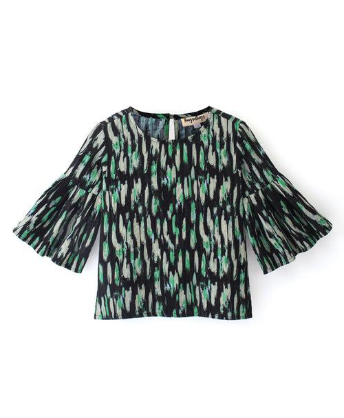 ABSTRACT PRINT TOP WITH BELL SLEEVES