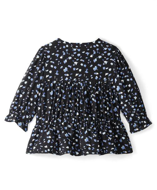 NAVY DITSY FLORAL PRINT TOP WITH TIE UP AT WAIST