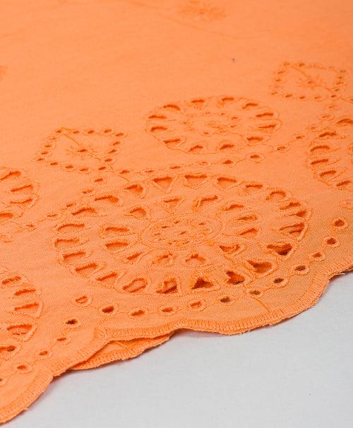 ORANGE TOP WITH EYELET EMBROIDERY AT THE BOTTOM