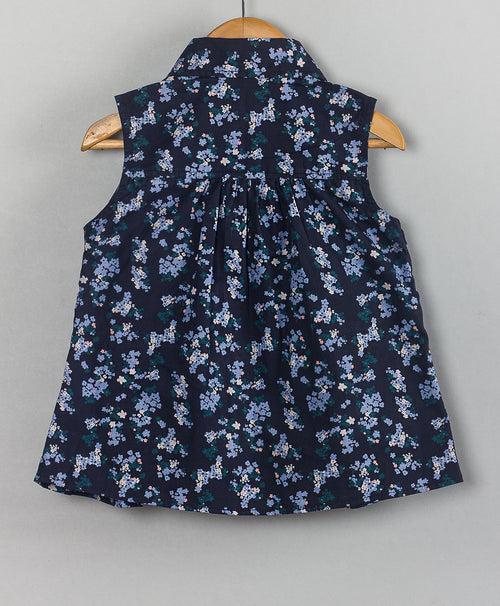 NAVY DITSY FLORAL TOP WITH FRILLS AT FRONT