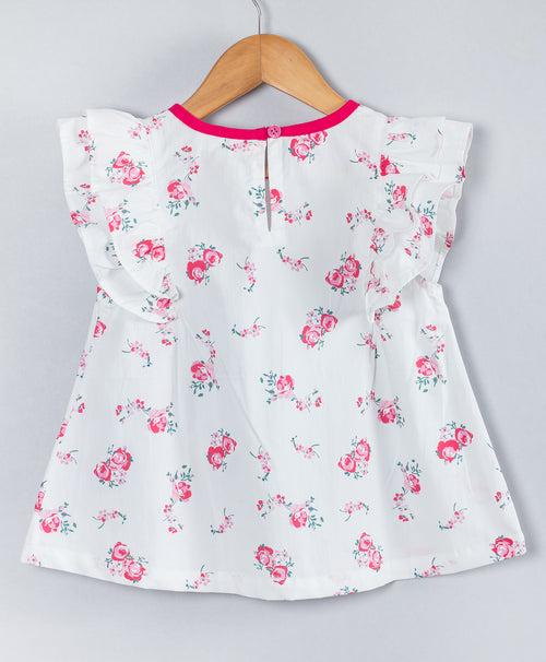 SOFT ROSE PRINT TOP WITH CONTRAST TIE UP