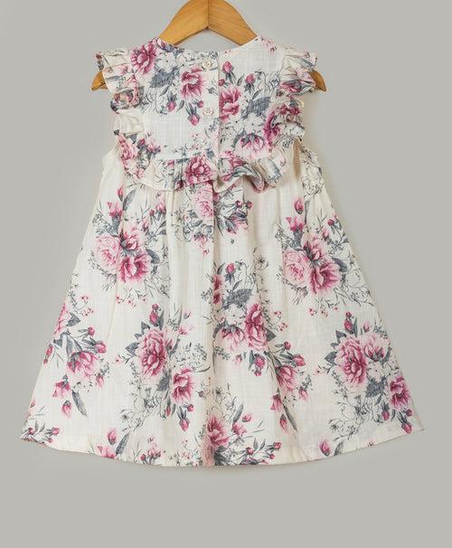 Cotton slub floral print dress