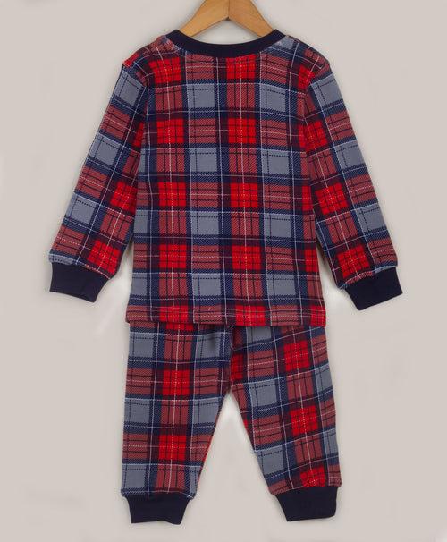 Navy and red plaid print tracksuit