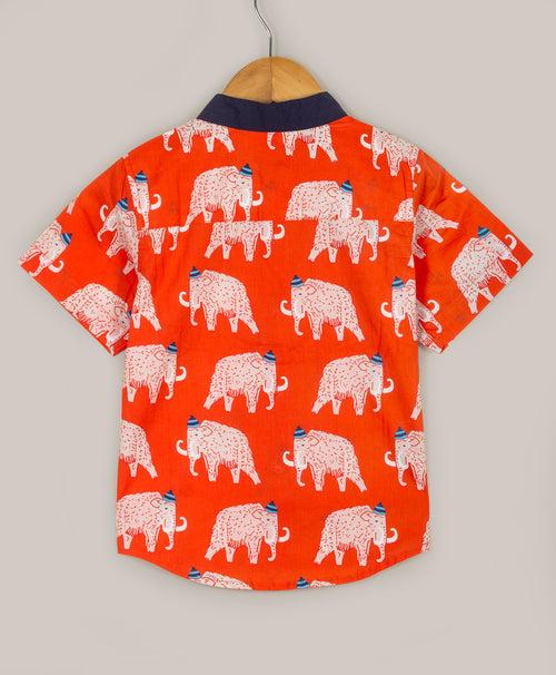 Red short sleeves shirt with elephant print