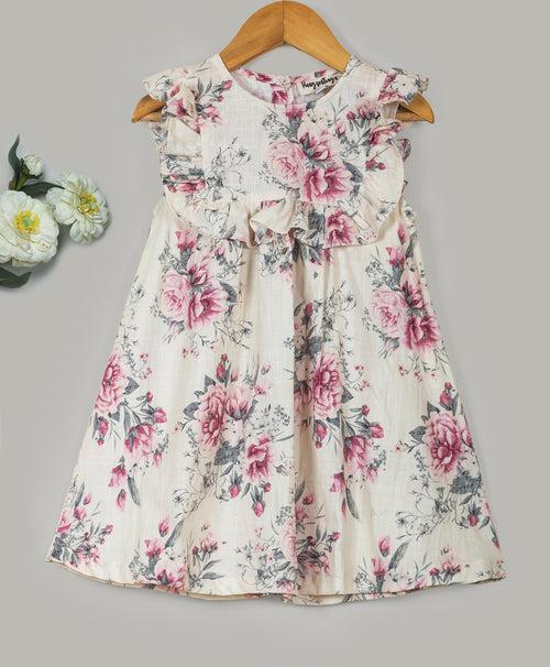 Cotton slub floral print dress