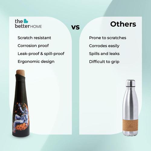 The Better Home Insulated Stainless Steel Water Bottle with Cork Cap 750ml | 18 Hours of Insulation | Hot and Cold Water for Office School Gym | Airtight Leak Proof BPA Free | Unique Astronaut Print