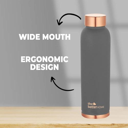 The Better Home Copper Water Bottle 1 Litre | Water Bottle For Office | Water Bottle For Kids | 100% Pure Copper Insulation Wide Mouth With Ergonomic Design | Water Bottle For Home - Grey Pack of 2