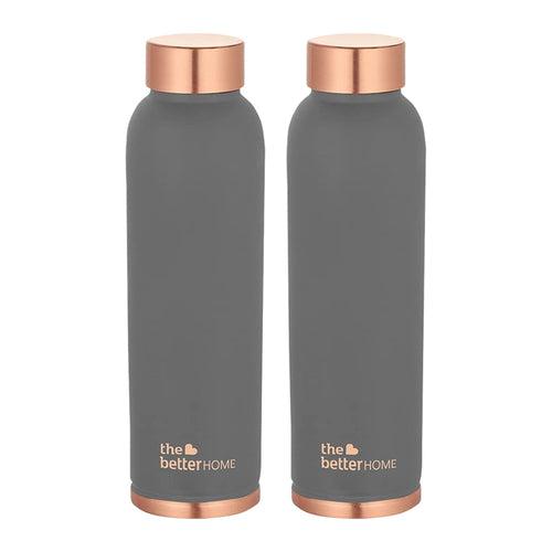 The Better Home Copper Water Bottle 1 Litre | Water Bottle For Office | Water Bottle For Kids | 100% Pure Copper Insulation Wide Mouth With Ergonomic Design | Water Bottle For Home - Grey Pack of 2