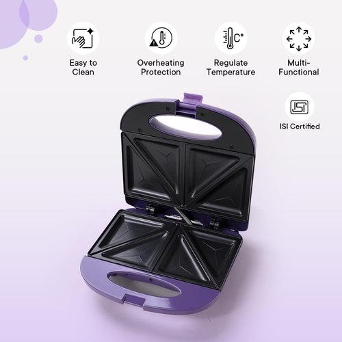 The Better Home FUMATO Presswich 750W Sandwich Maker, 2 Slice Grill, Purple & Stainless Steel Water Bottle 1 Litre Pack of 2 Blue