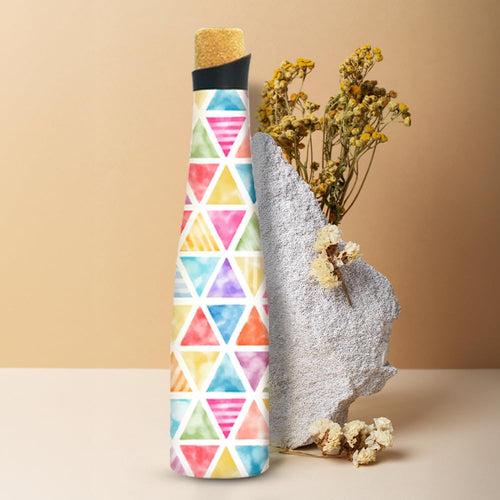 The Better Home Bliss Series Insulated Water Bottle 500ml with Cork Cap Water Bottle for Office Steel Water Bottles for Kids | Hot & Cold Water Bottle | Aesthetic Water Bottle (Triangular Print)