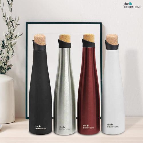 The Better Home Insulated Stainless Steel Water Bottle with Cork Cap | 18 Hours Insulation | Pack of 3-750ml Each | Hot Cold Water for Office School Gym | Leak Proof & BPA Free | Black Colour