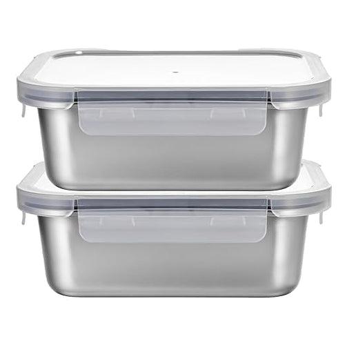 The Better Home 304 SS Microwave Safe Steel Container Set (2Pcs- 1.25L Each) Steel Microwave Safe Tray with Lid | Stainless Steel Lunch Box for Kids Office Men Women | Steel Tiffin Box for Girls