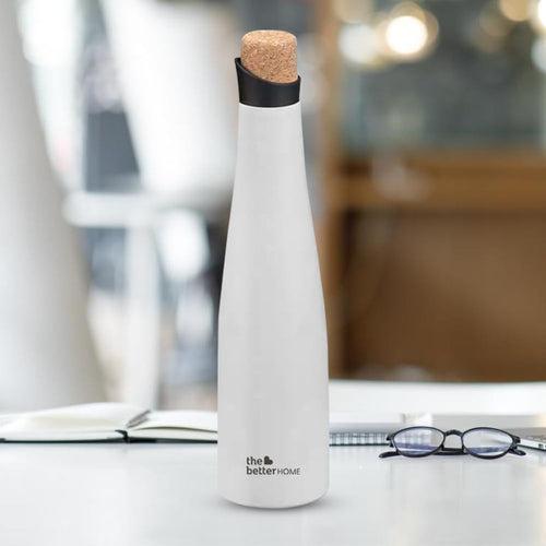 The Better Home Insulated Thermosteel Bottle with Cork Cap 500ml | 18h of Insulation | Hot and Cold Water Bottle for Kids School Office Gym | Anti Rust | Leak Proof | BPA Free | White Colour