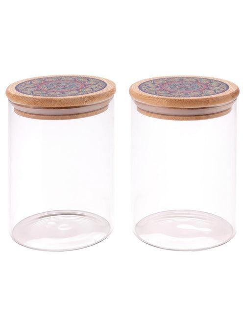 The Better Home Borosilicate Kitchen Jars & Containers Set with Lid (2Pcs - 600ml Each) | Airtight Bamboo Lid | Jar For Kitchen Storage Box | Jars For Cookies, Snack, Spices, Tea, Coffee (Blue)