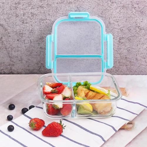 The Better Home Microwave Safe Office Two Compartment Lunch Box Set | Glass | Safety Lock Airtight Tiffin Containers (Transparent) (570ml) | Convenient and Safe Lunch Box Pack of 1