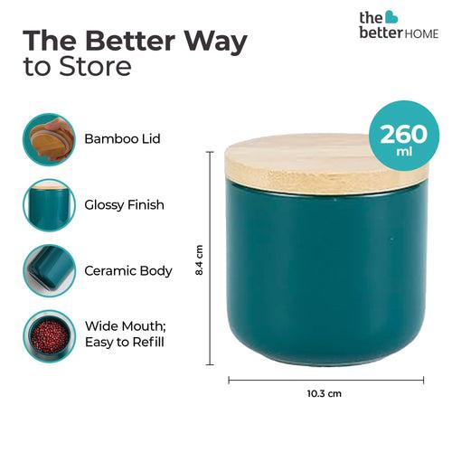 The Better Home Terra Series Ceramic Airtight Container For Kitchen Storage (1Pcs - 260ml)| Storage Box For Kitchen | Dabba Set For Kitchen | Pantry Organizers & Storage |Gift For Housewarming (Green)