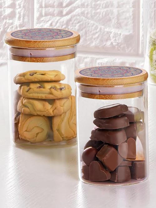 The Better Home Borosilicate Kitchen Jars & Containers Set with Lid (2Pcs - 600ml Each) | Airtight Bamboo Lid | Jar For Kitchen Storage Box | Jars For Cookies, Snack, Spices, Tea, Coffee (Blue)