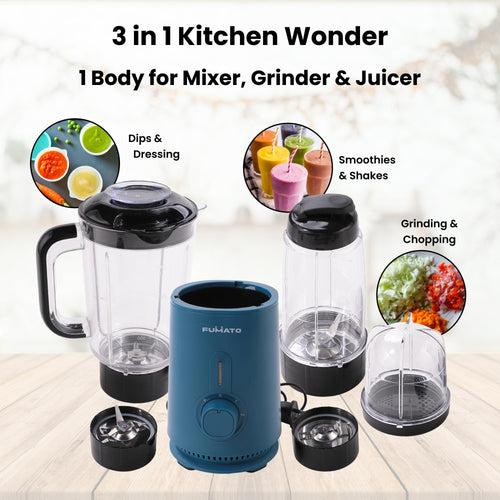 The Better Home FUMATO Mixer Grinder Blender- 400W | Mixie for Kitchen with 3 Jars, Stainless Steel Blades, 3 Speed Control, Anti-Skid Feet | Nutri Blender Juicer with 1 Year Warranty (Midnight Blue)