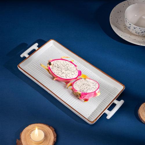 The Better Home Terra Series Ceramic Serving Tray with Handles | Tray Set for Serving | Dry Fruits Serving Tray | Snacks Serving Tray Set | Ceramic Dinner Plate for Serving Appetizers, Desserts