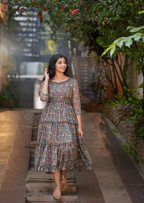 Coffee Brown Kalamkari Short Dress