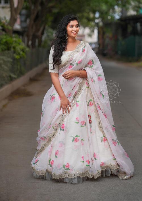 White Organza Flora Half Saree