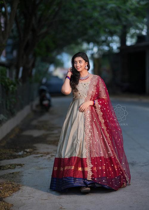 Beige Soft Silk Long Dress