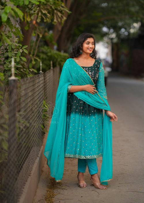 Dark Teal Ombré Anarkali