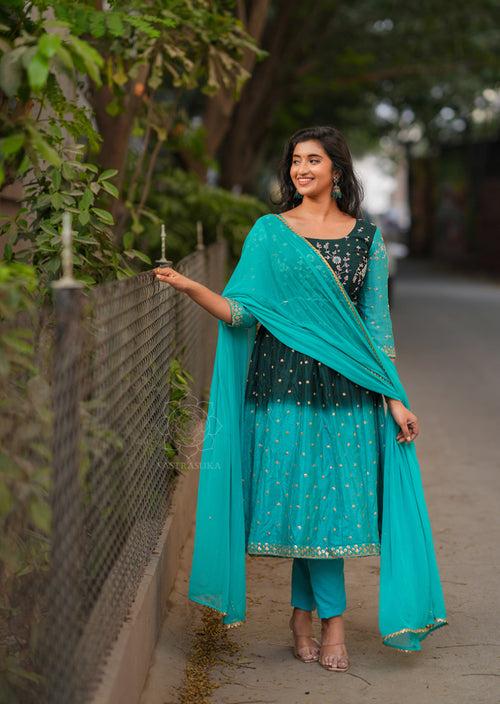 Dark Teal Ombré Anarkali