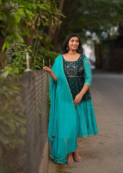 Dark Teal Ombré Anarkali