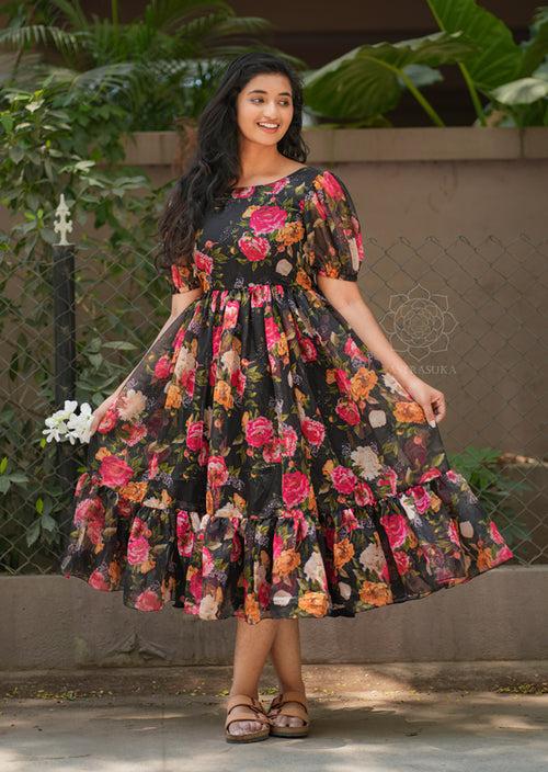 Black Florals Short Dress