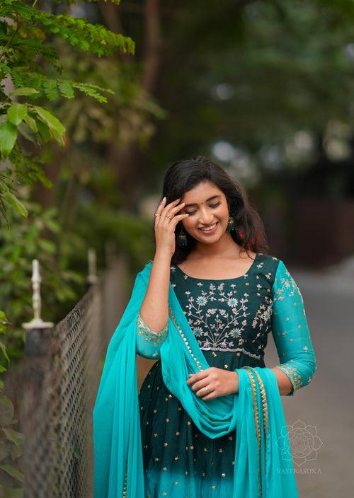 Dark Teal Ombré Anarkali